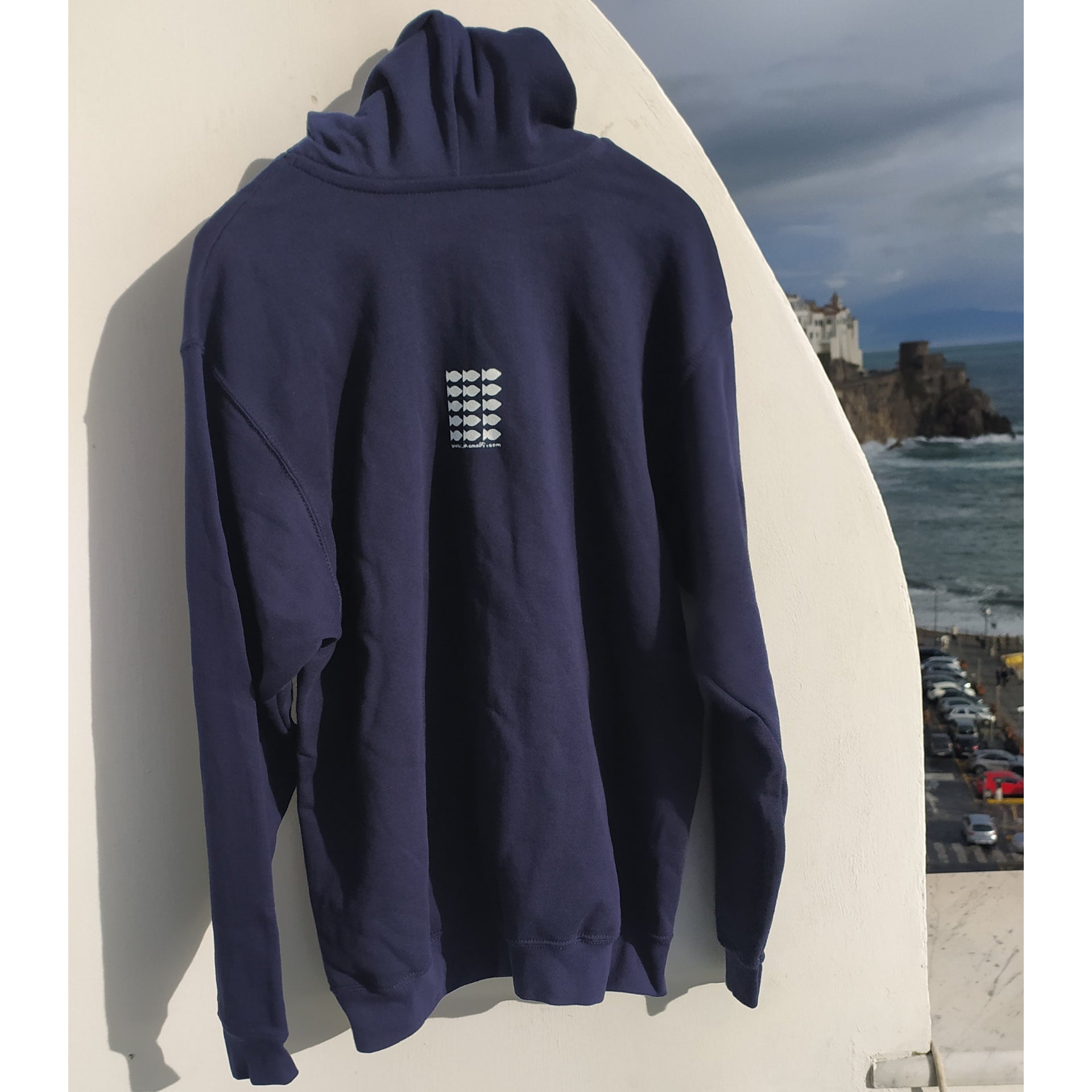 The blue hoodie "Pesce" with  zip  _ felpa "Pesce" con zip e cappuccio - JP Amalfi
